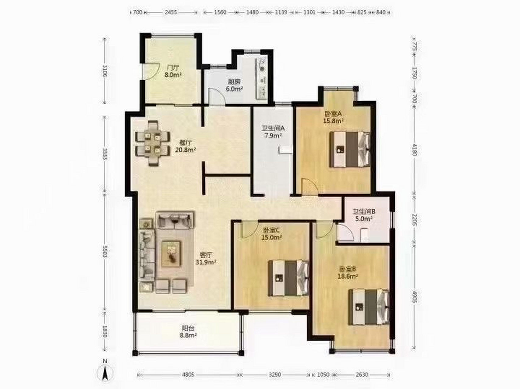 小区:涵碧景苑(急降30万) 户型:3房2厅2卫 面积:147平米(附赠6平米)