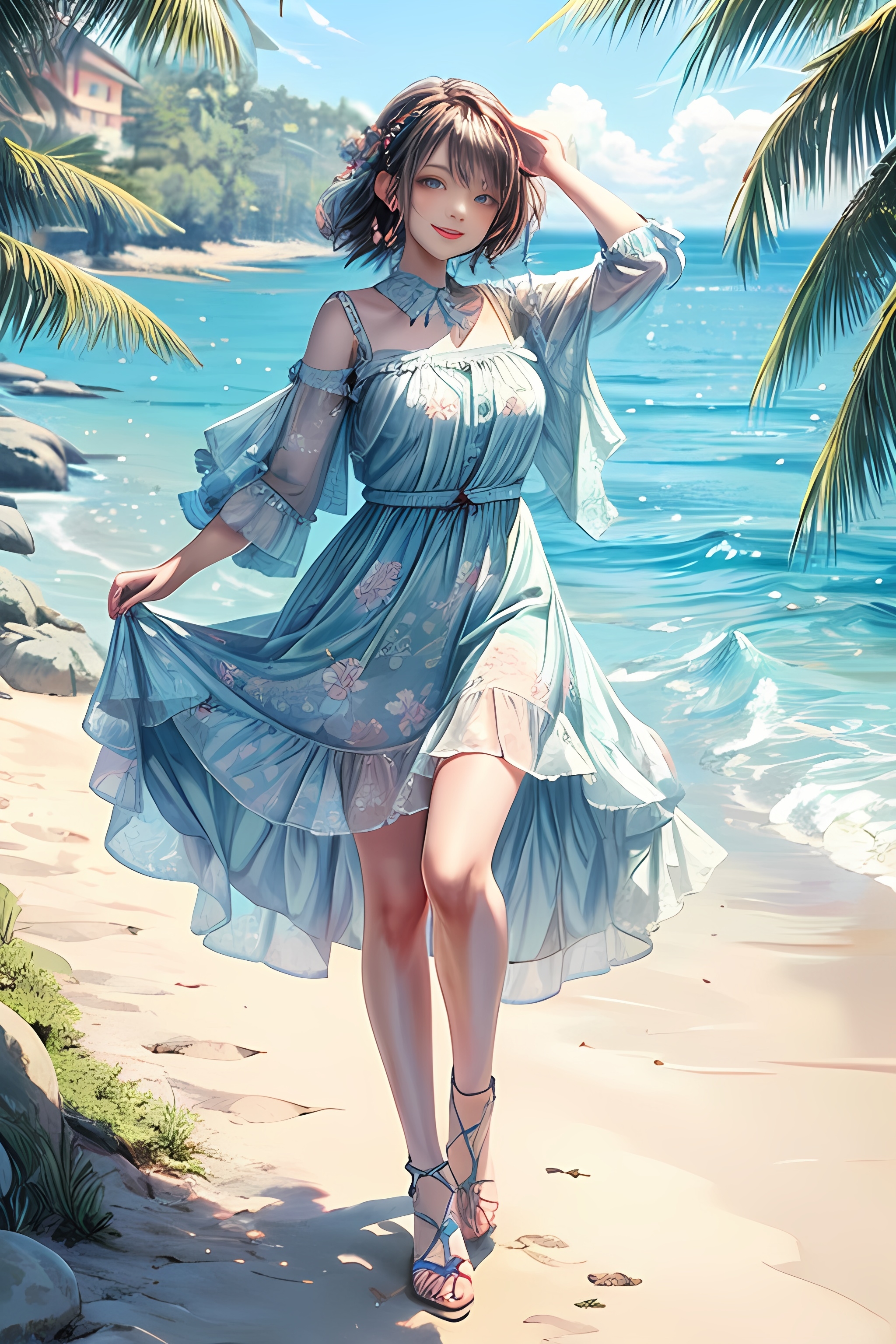 漂亮的碎花连衣裙女孩