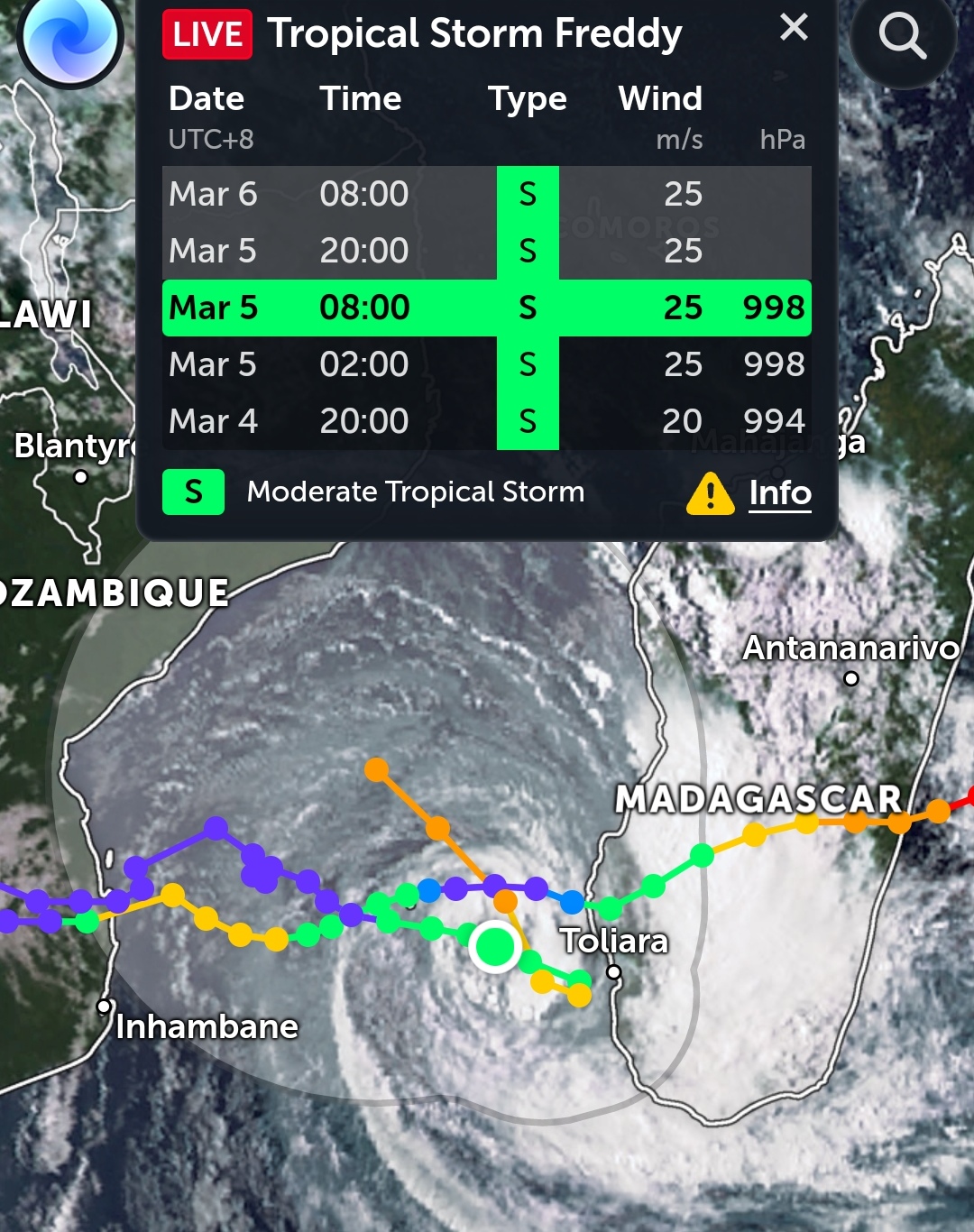 【今年最长寿的旋风弗雷迪】已经存活了一个月的南印度洋旋风弗雷迪在