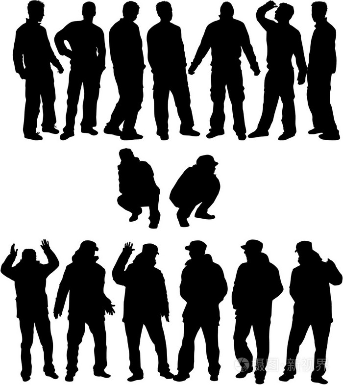 人剪影一群神秘人黑影图片一群代表不同身份的灰影56个民族服饰人黑影