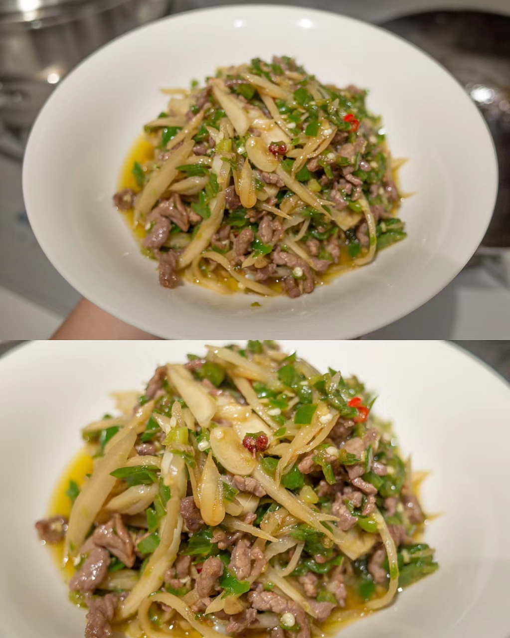 青椒仔姜小米辣碎牛肉,辣得过瘾!