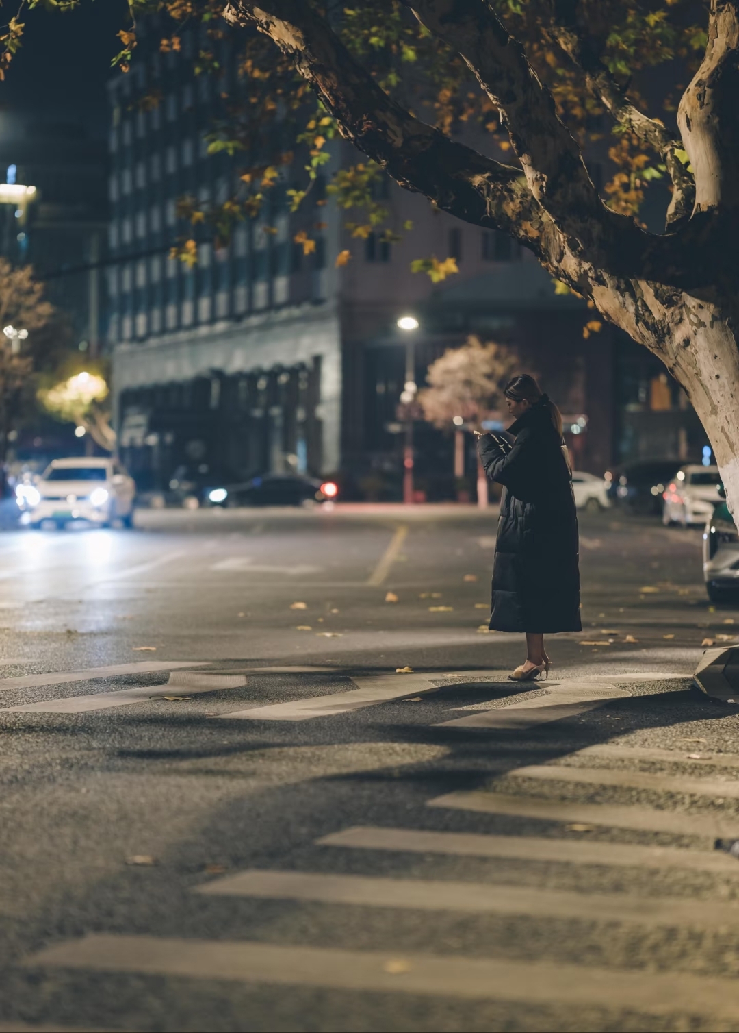 街边路灯散发着昏黄光芒,拉长行人的影子