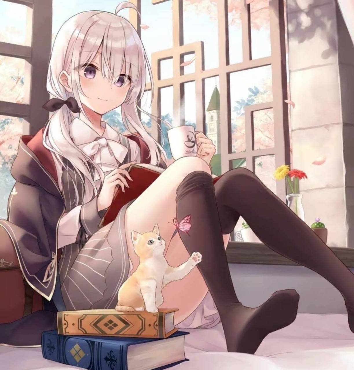 坐在窗前的少女