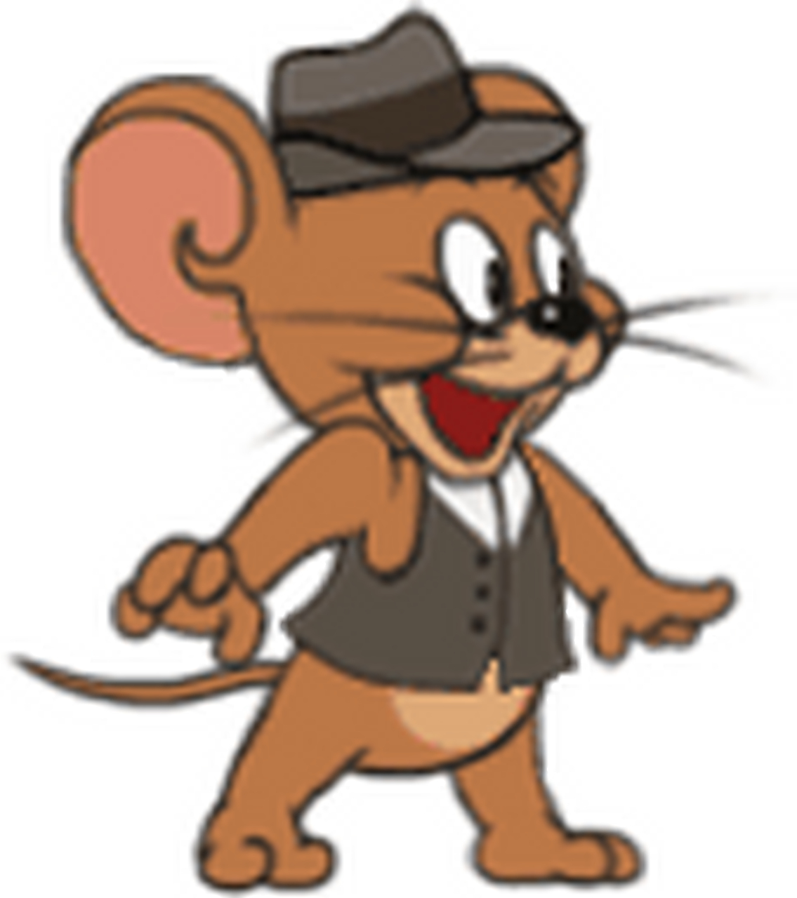 侦探杰瑞头戴猎鹿帽,身穿西装小马甲,给人一副风度翩翩的样子.