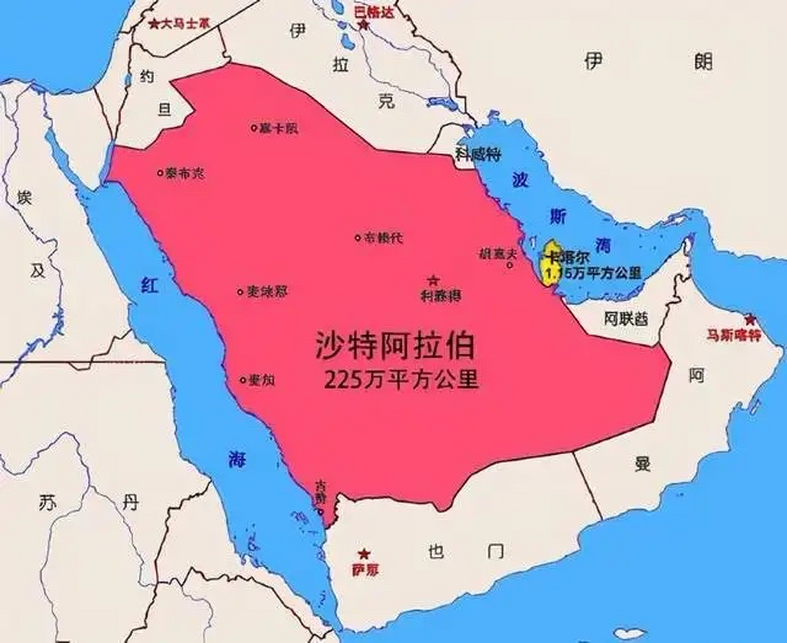沙特阿拉伯王国,位于亚洲西南的阿拉伯半岛上,是中东最大的国家,雇亮