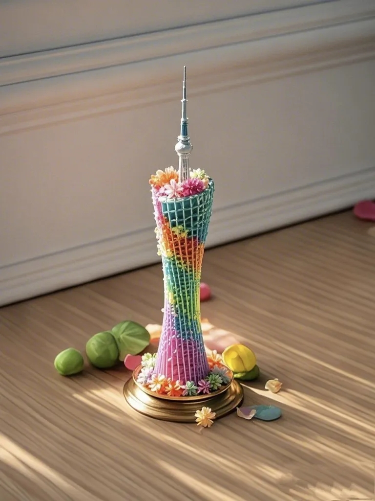 轻风拂过纸花城, 广州塔立其中间. 万千灯火齐明灭, 独我矗立夜无边