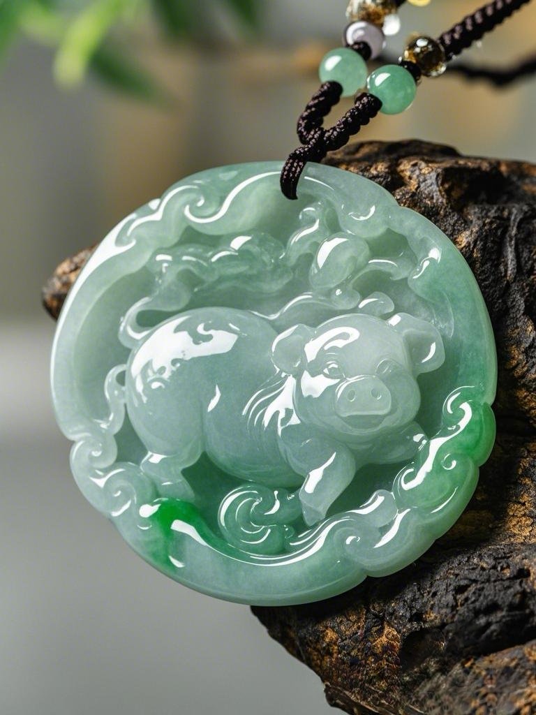 哇,这个猪牌玉吊坠好可爱,适合送给爱猪的朋友!