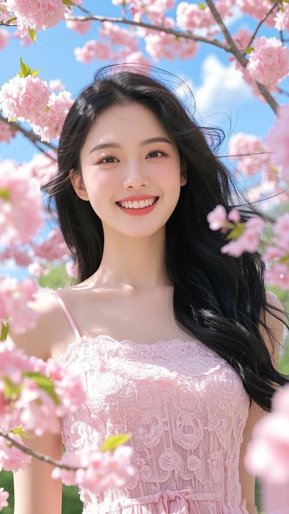 高清唯美手机壁纸:春光正好,女孩的笑容,如樱花般灿烂