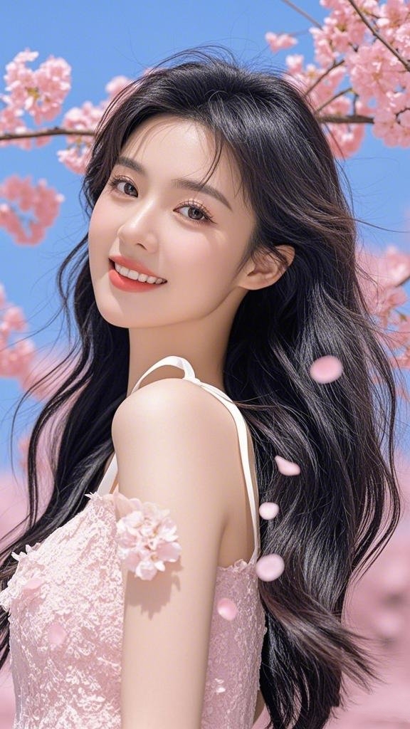 高清唯美手机壁纸:春光正好,女孩的笑容,如樱花般灿烂