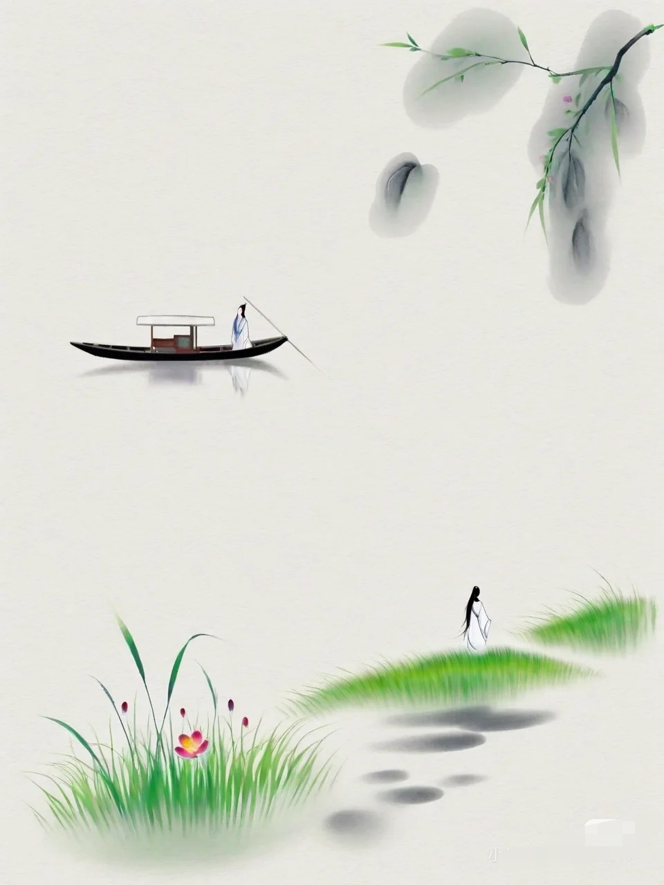 这幅水墨画,似一首静谧的诗