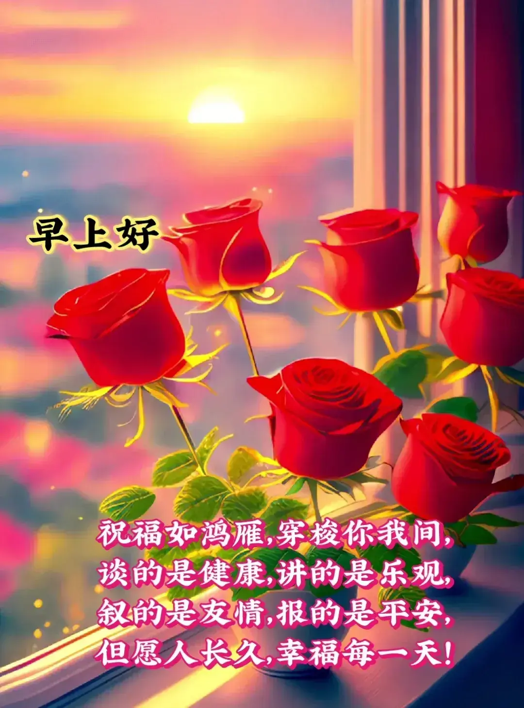 早上好: 当第一缕阳光洒在您的窗前,愿它照亮您前行的路.