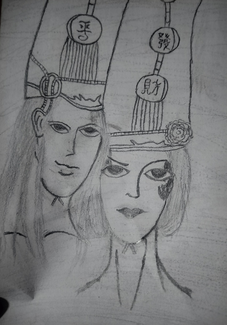 黑白无常,简笔画.