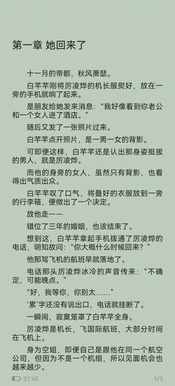 抖音小说《白芊芊厉凌烨/机长空姐》又名《机长和空姐》白芊芊厉凌烨