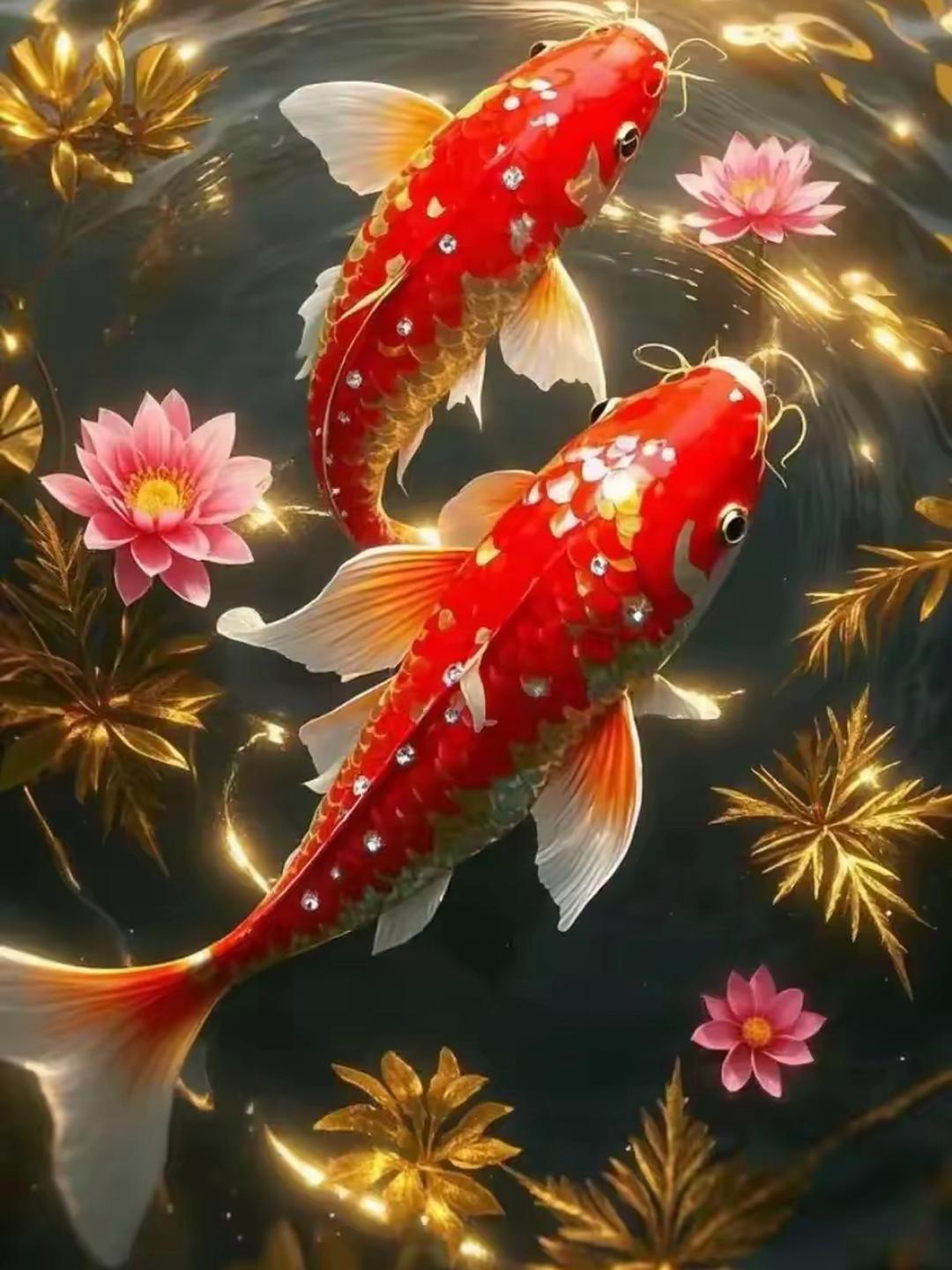 好运锦鲤,见者吉祥,福运连连,如鱼得水,日子旺旺水为财,鱼为灵;锦鲤为