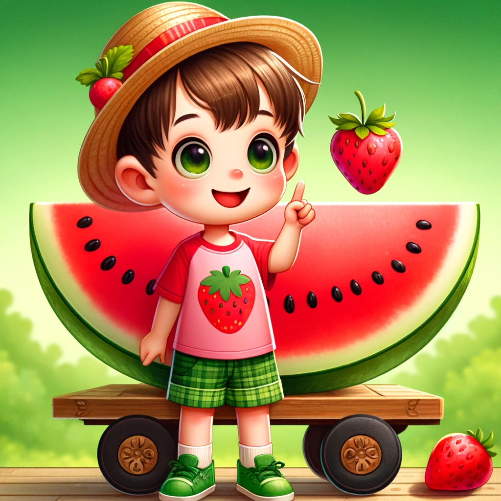 夏日水果盛宴,小男孩与巨无霸西瓜的甜蜜邂逅.#ai绘画# #萌娃日常