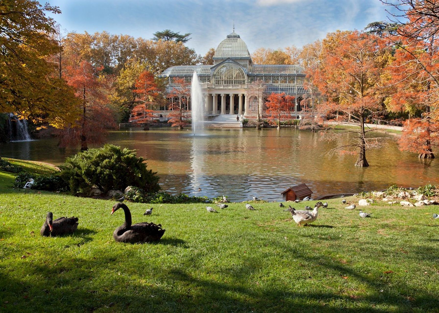 西班牙马德里丽池公园的接地彩虹