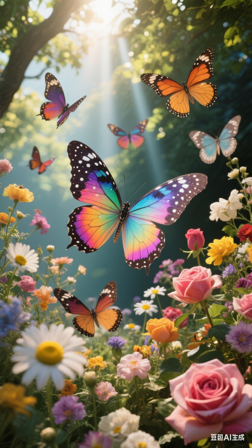 阳光洒落,花丛中蝴蝶翩翩起舞,仿佛在庆祝这美好的季节,好多形形色色