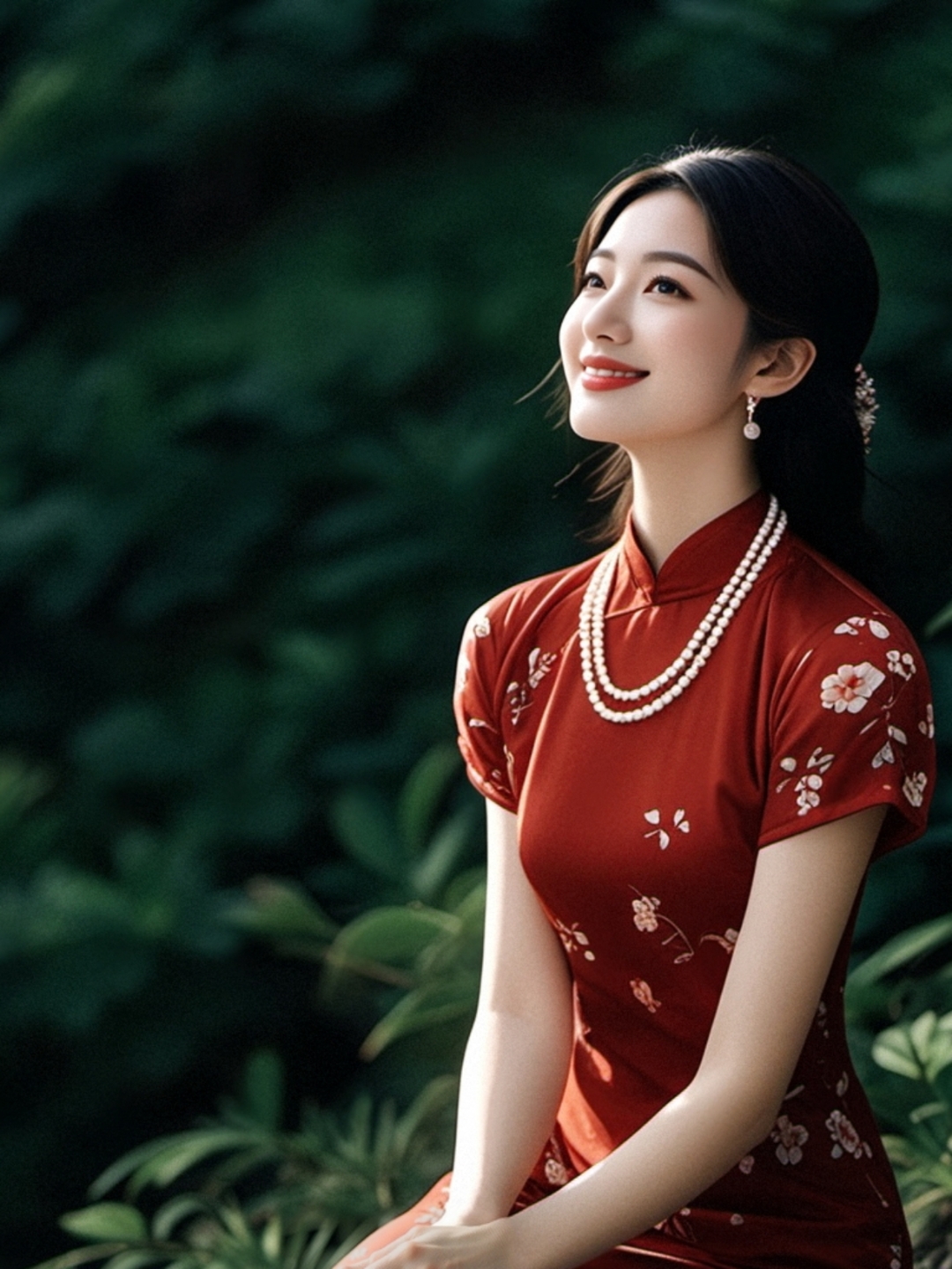 在花间寻了个美美的角度,咔嚓定格这抹醉人笑颜,这旗袍,这笑容,美得像