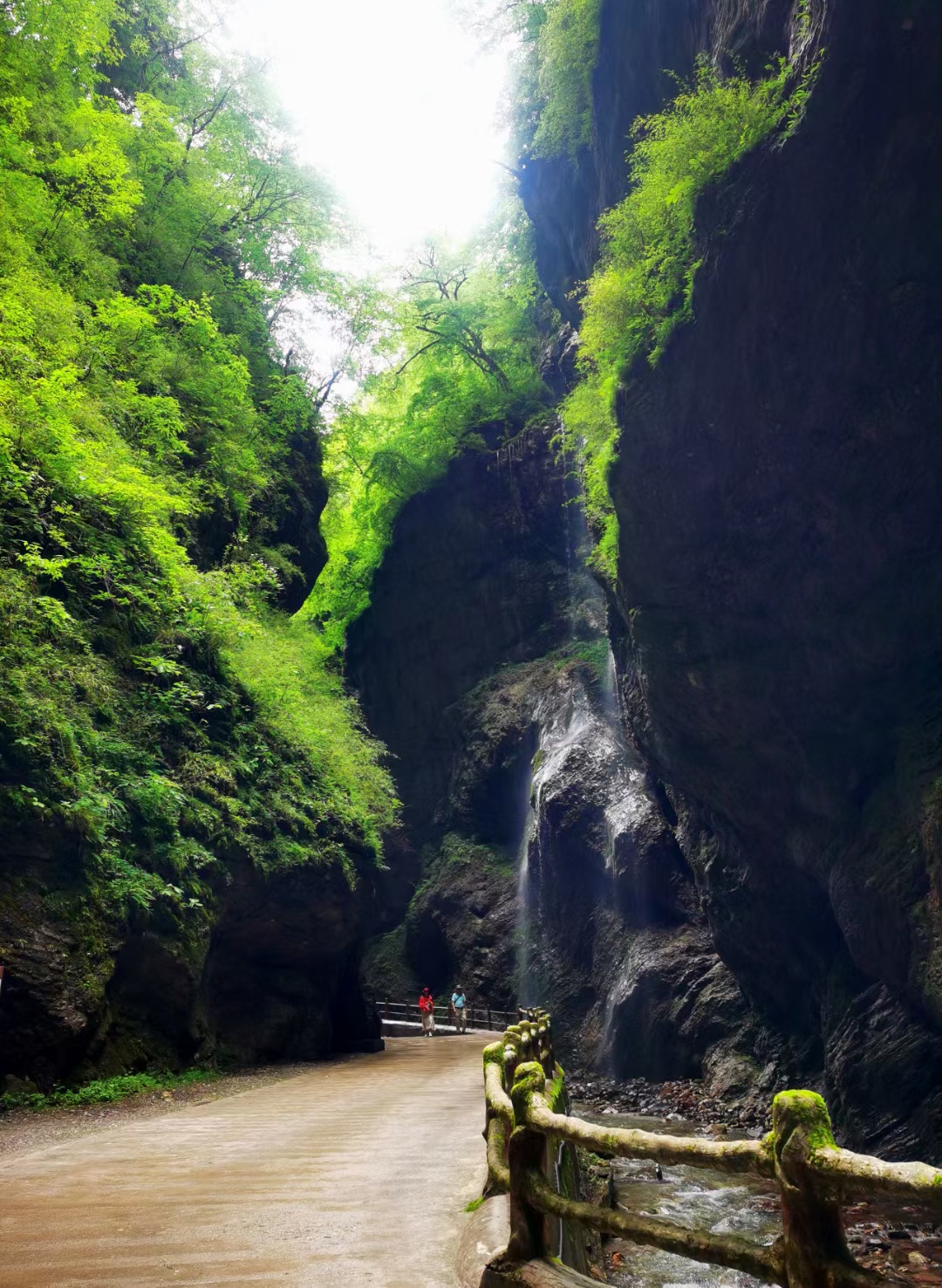 这里的景色真是超级美呀!山峰奇特,瀑布直下,湖水清澈