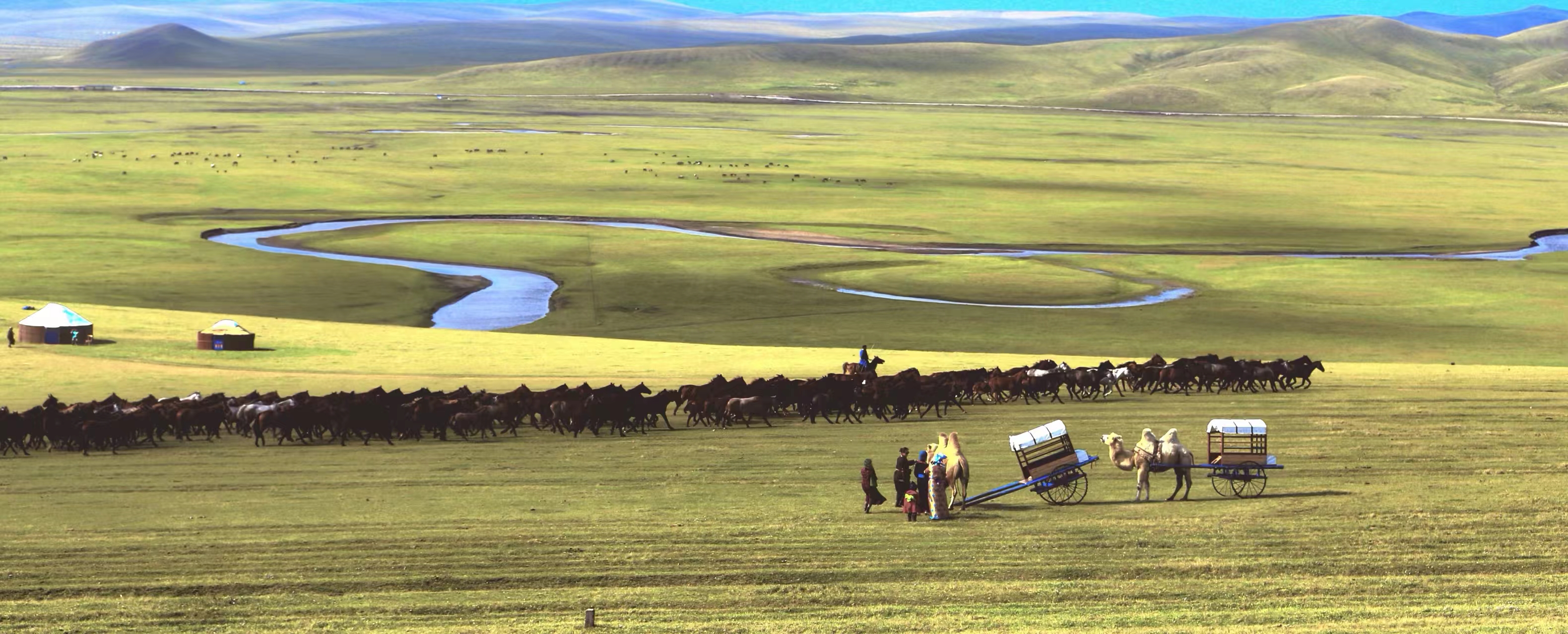 呼伦贝尔的莫日格勒河,蜿蜒于辽阔草原.河水清澈,波光粼粼.