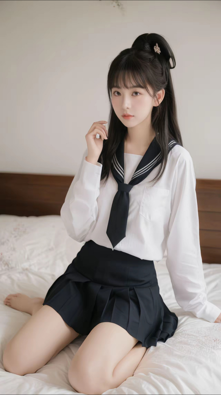 图中甜美少女身穿着jk制服,她的笑容如同春日里绽放的花朵,温暖而