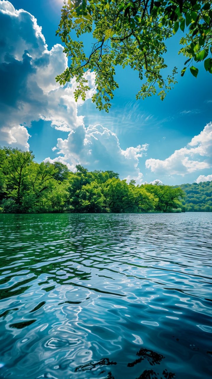 一张照片记录今天# 清晨的湖面,波光粼粼,阳光透过树叶洒在水面上美 