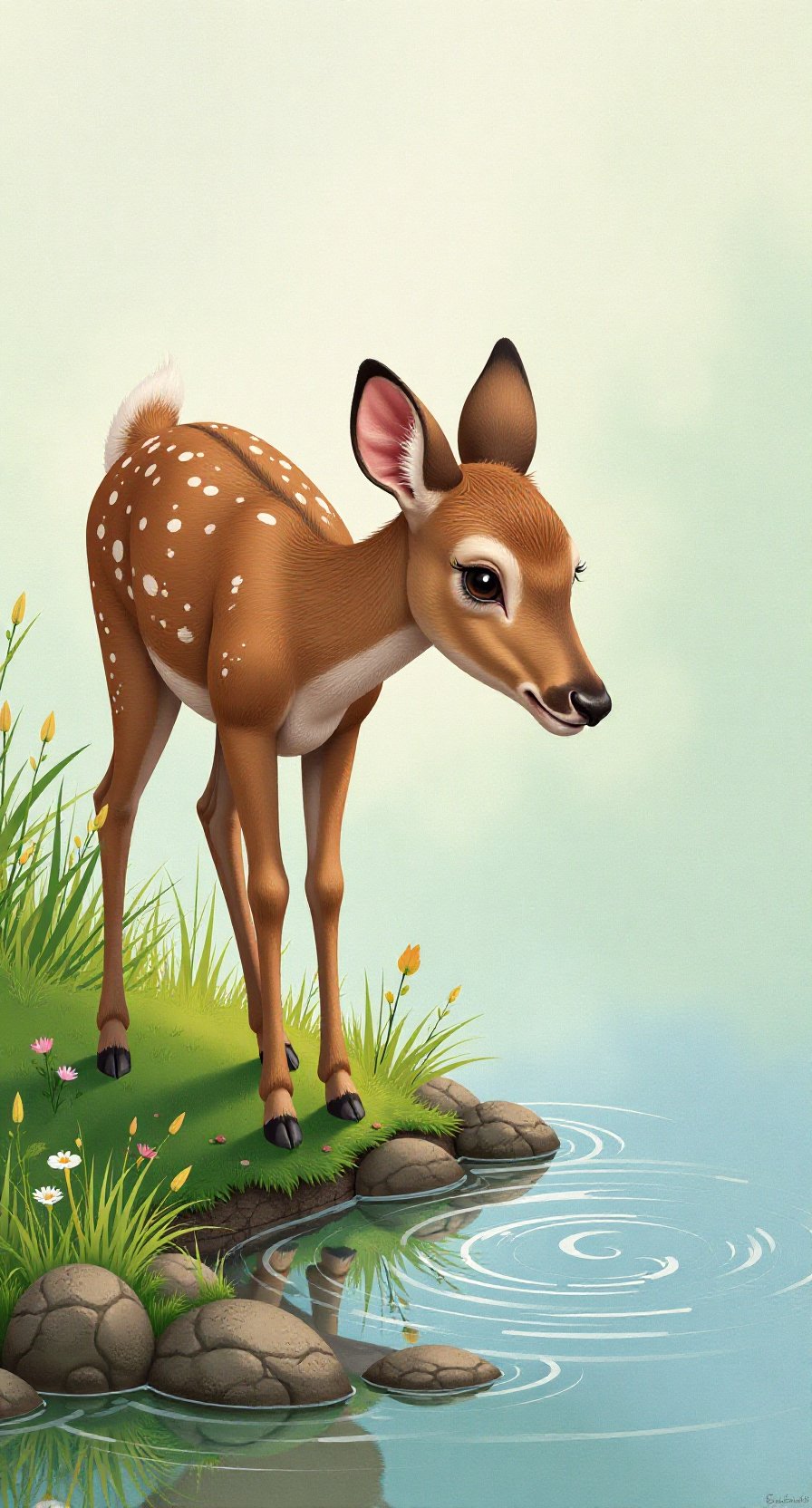 "小鹿站在溪边,静静地凝望水面,仿佛在思考什么.#神壁纸#萌萌壁纸