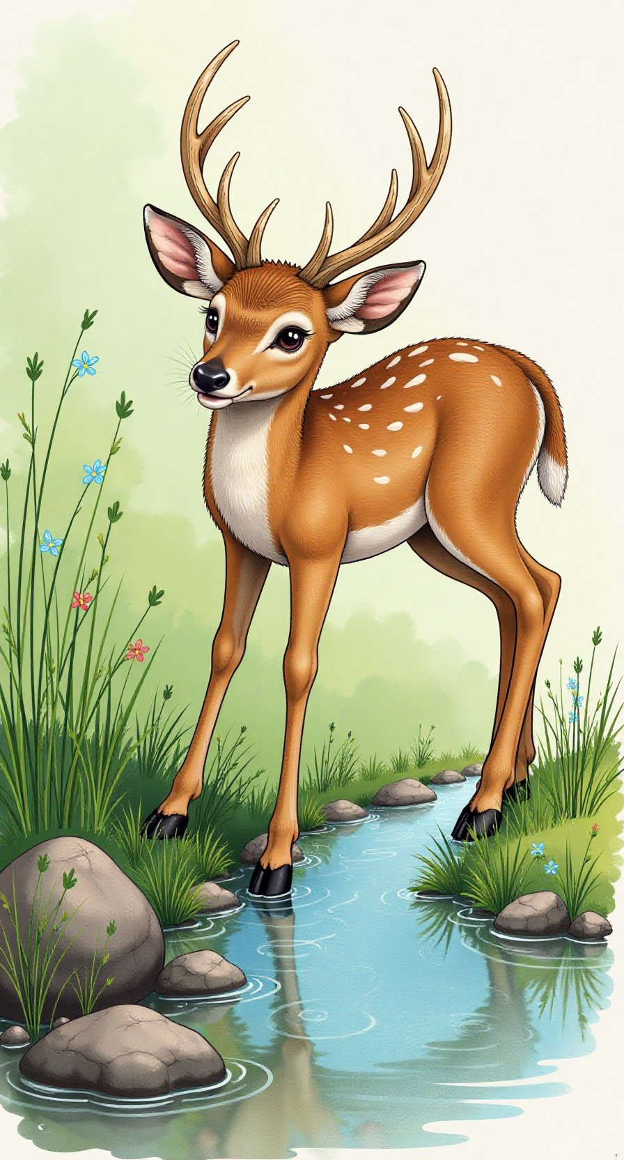 "小鹿站在溪边,静静地凝望水面,仿佛在思考什么.#神壁纸#萌萌壁纸