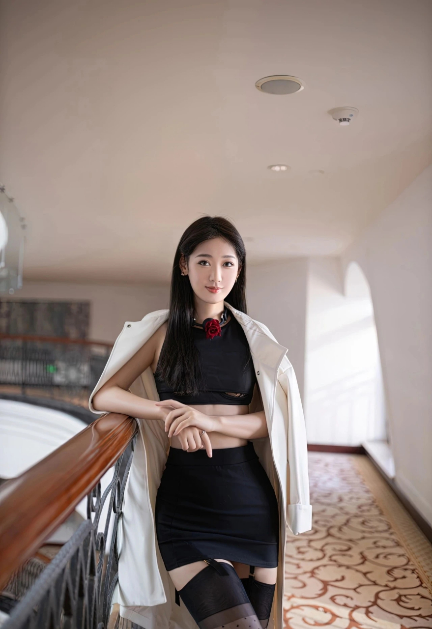 唐安琪:性感黑丝波点吊带袜