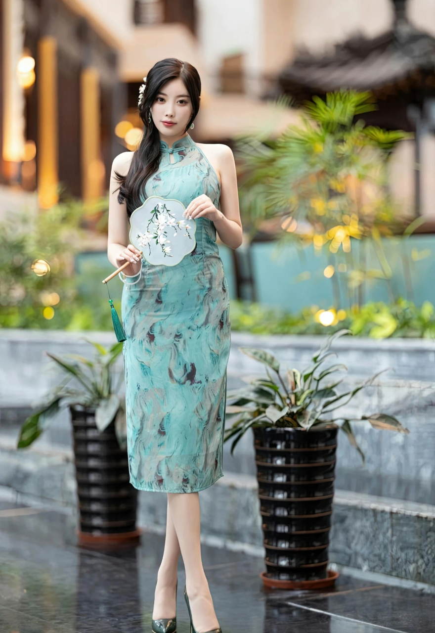 杨晨晨sugar:绿色旗袍旗开得胜性感肉丝袜修长大美腿