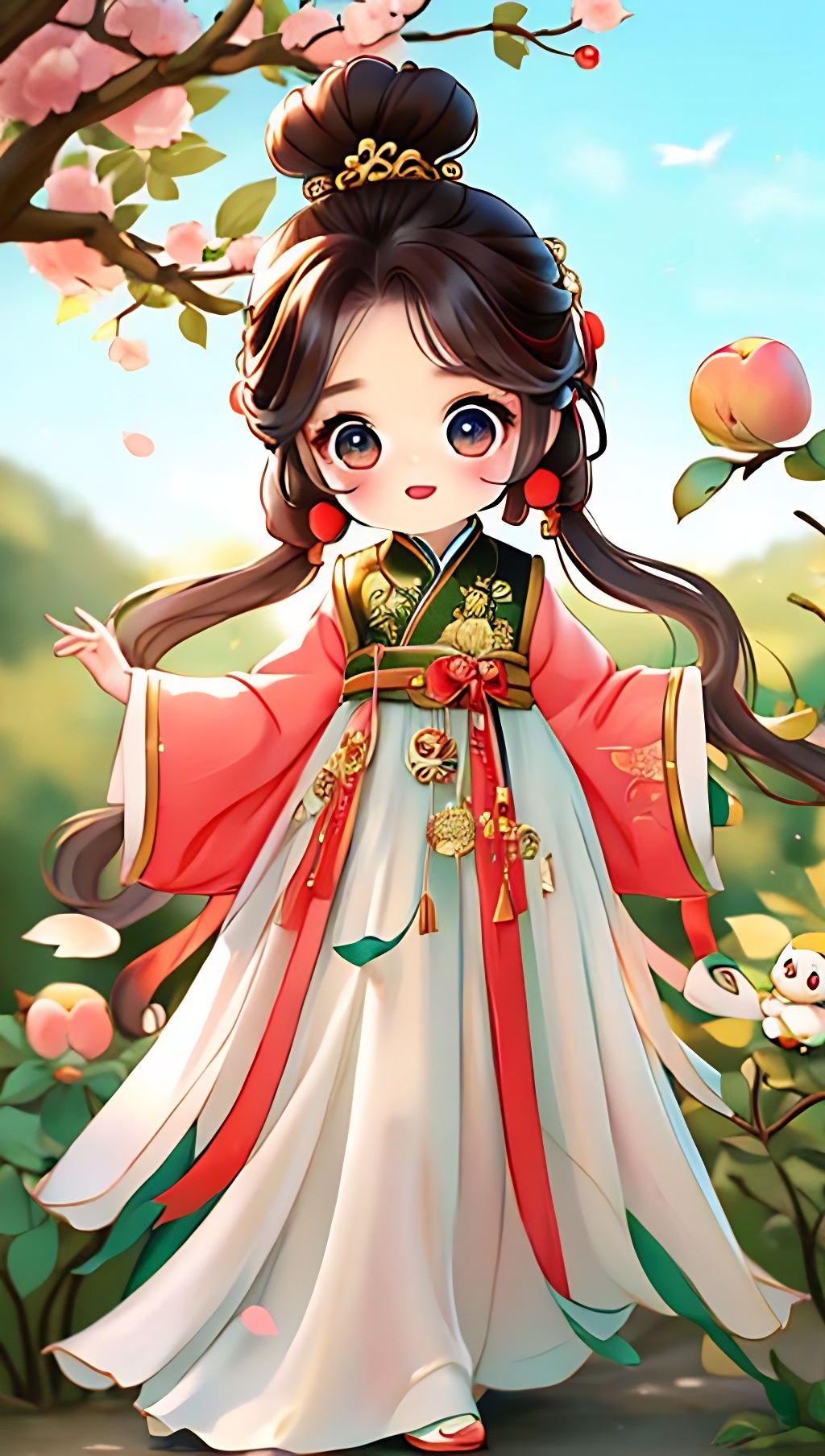 🌸👧🎨  看那个小女孩,穿着红色汉服,站在樱花树下,真的好可爱