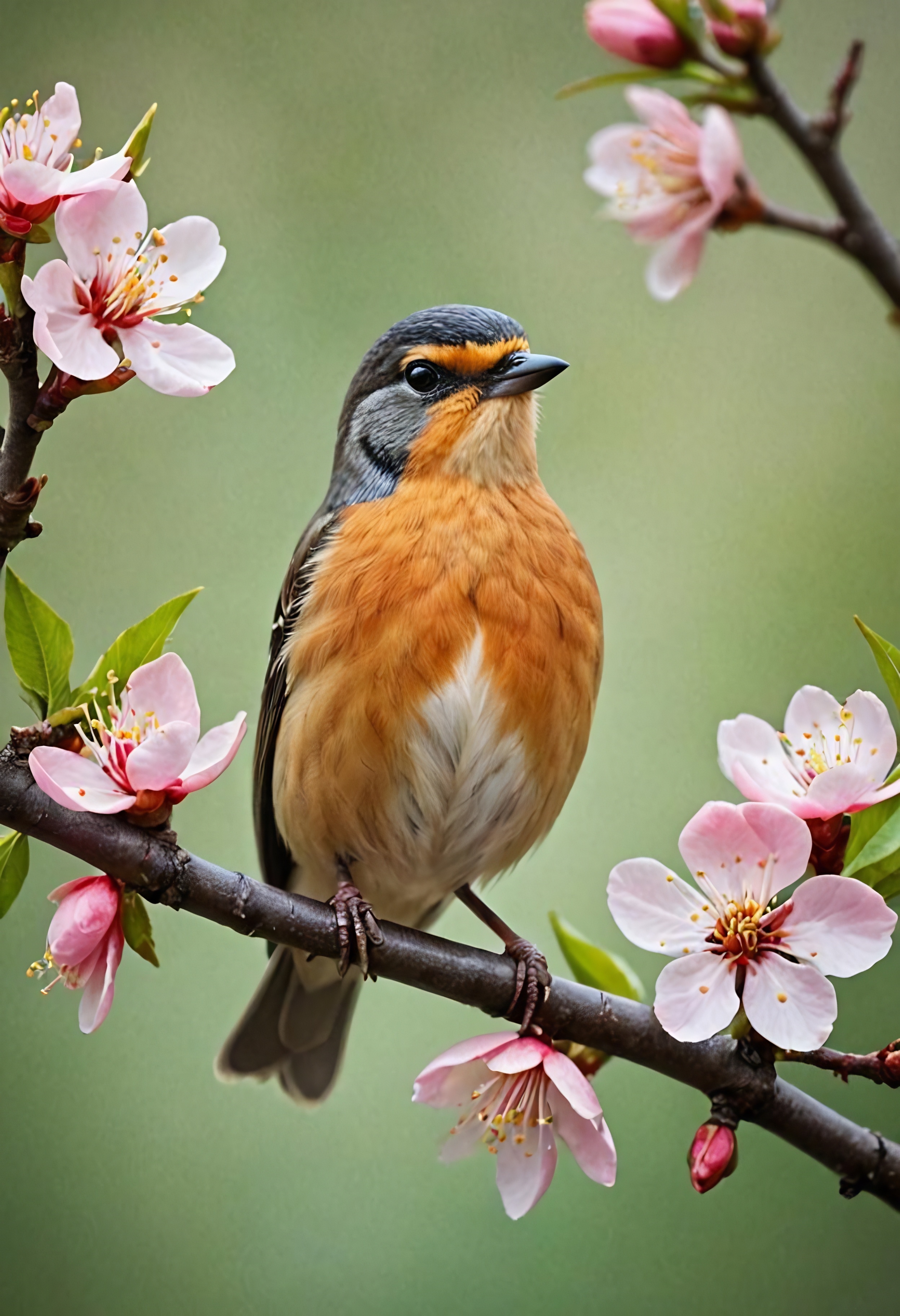 鸟儿羽衣斑斓,喙黄眼白,立于枝头,与背景绿植相映成趣