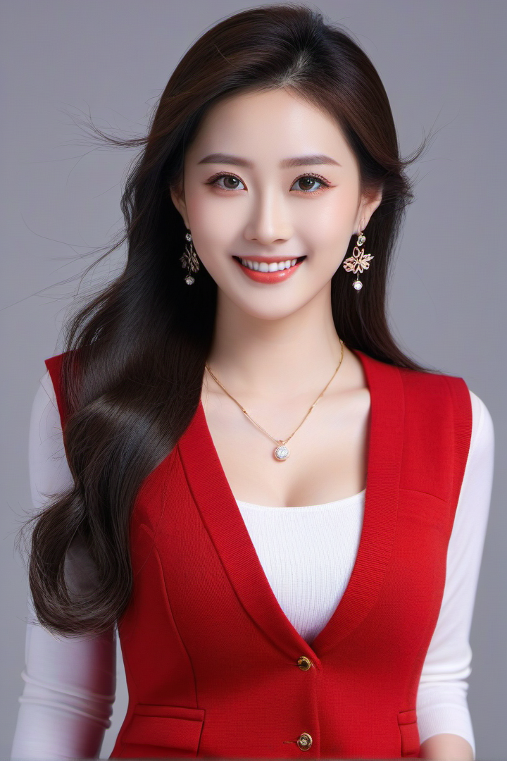 红衣少女舞翩跹, 笑颜如花映日边. 风拂罗裙轻似梦, 青春倩影醉心田.