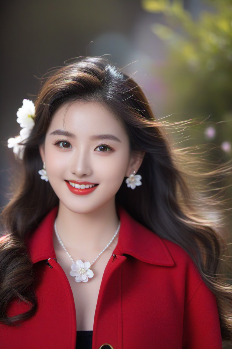 穿红衣的女孩,笑颜如花,岁月静好.