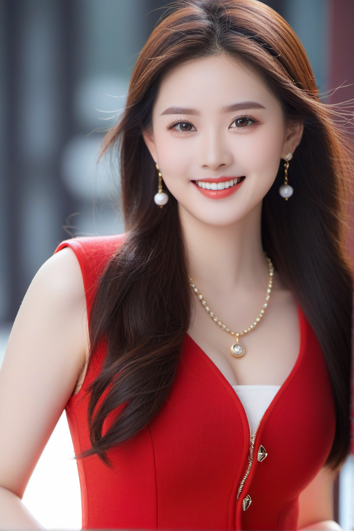 红衣少女舞翩跹, 笑颜如花映日边. 风拂罗裙轻似梦, 青春倩影醉心田.