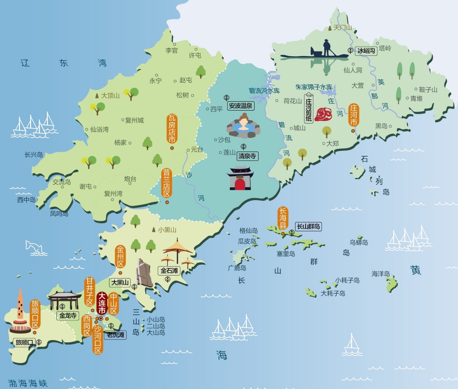 旅游景点# 大连旅游地图,发现这里有许多著名的景点.