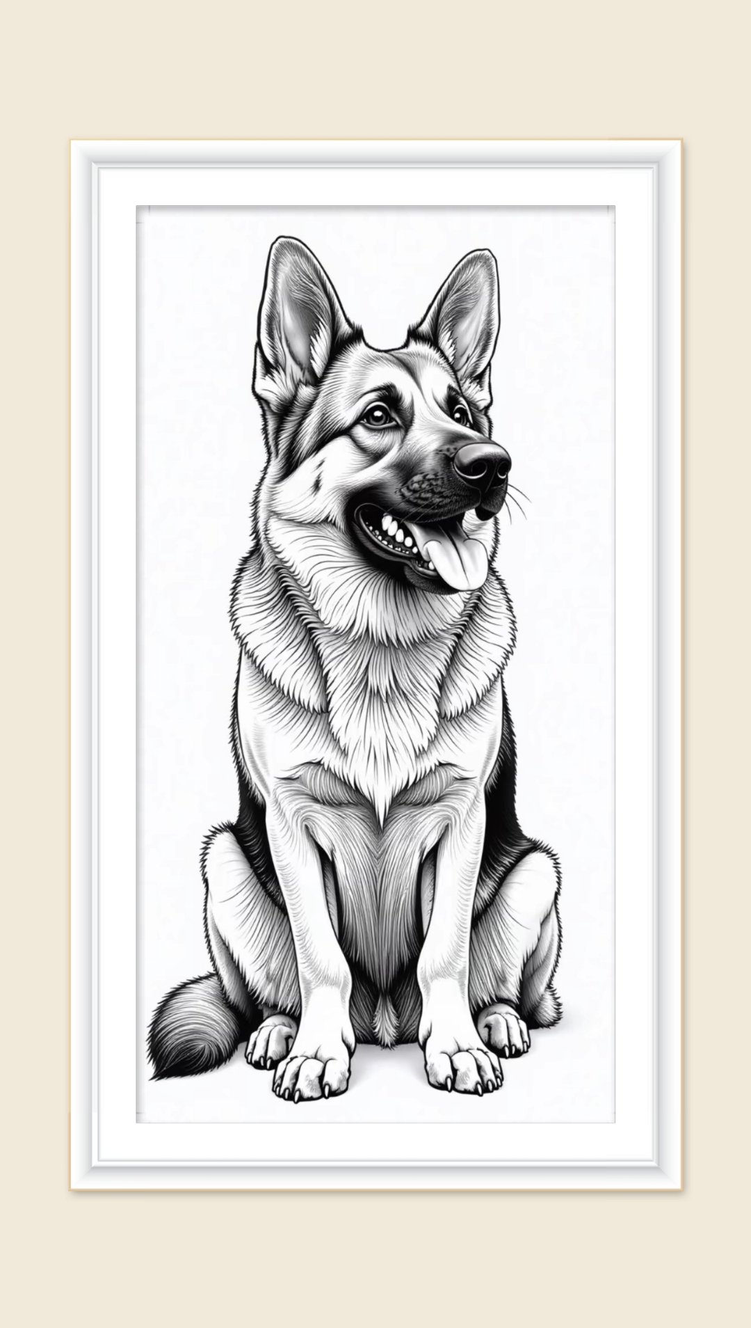 哇,这只德国牧羊犬的画像真酷,它好像在听什么指令,眼神专注,尾巴微微