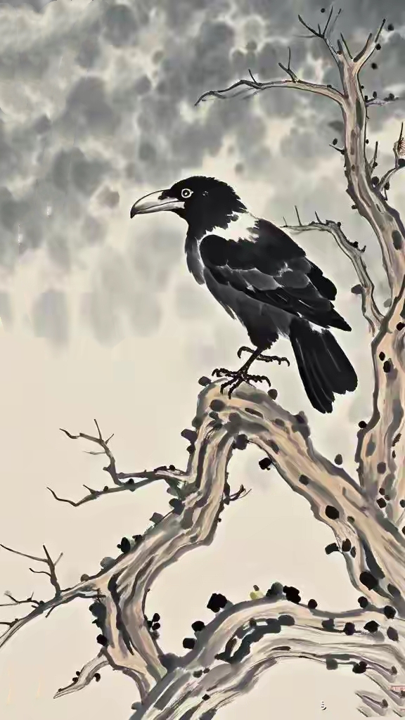瞧这只桀骜不驯的乌鸦,独立枝头,仿佛在思考着什么深奥的问题