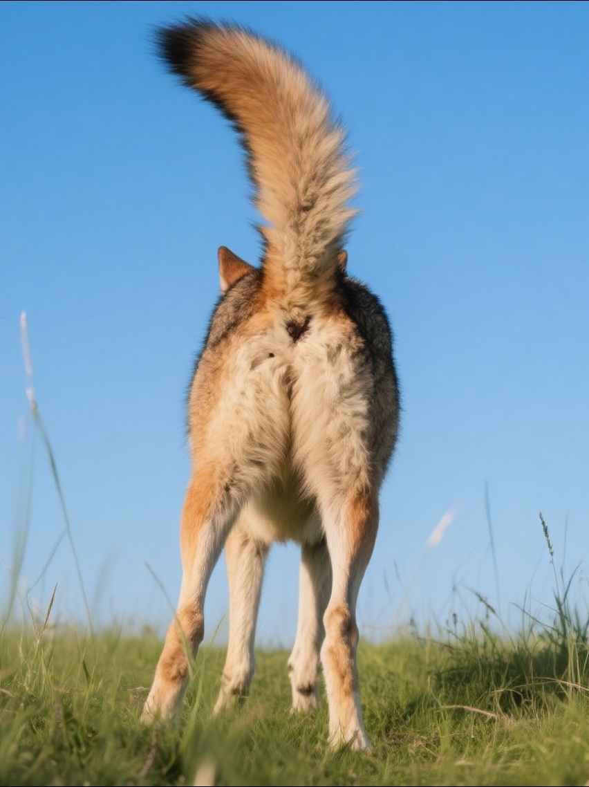 在草地上奔跑的快乐时光,捕捉到一只狼的背影,自由自在,无忧无虑