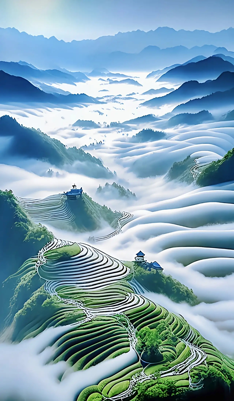 【上联】千壑云岚美 【下联】[思考][思考] 【上联】流云隐现千峰翠