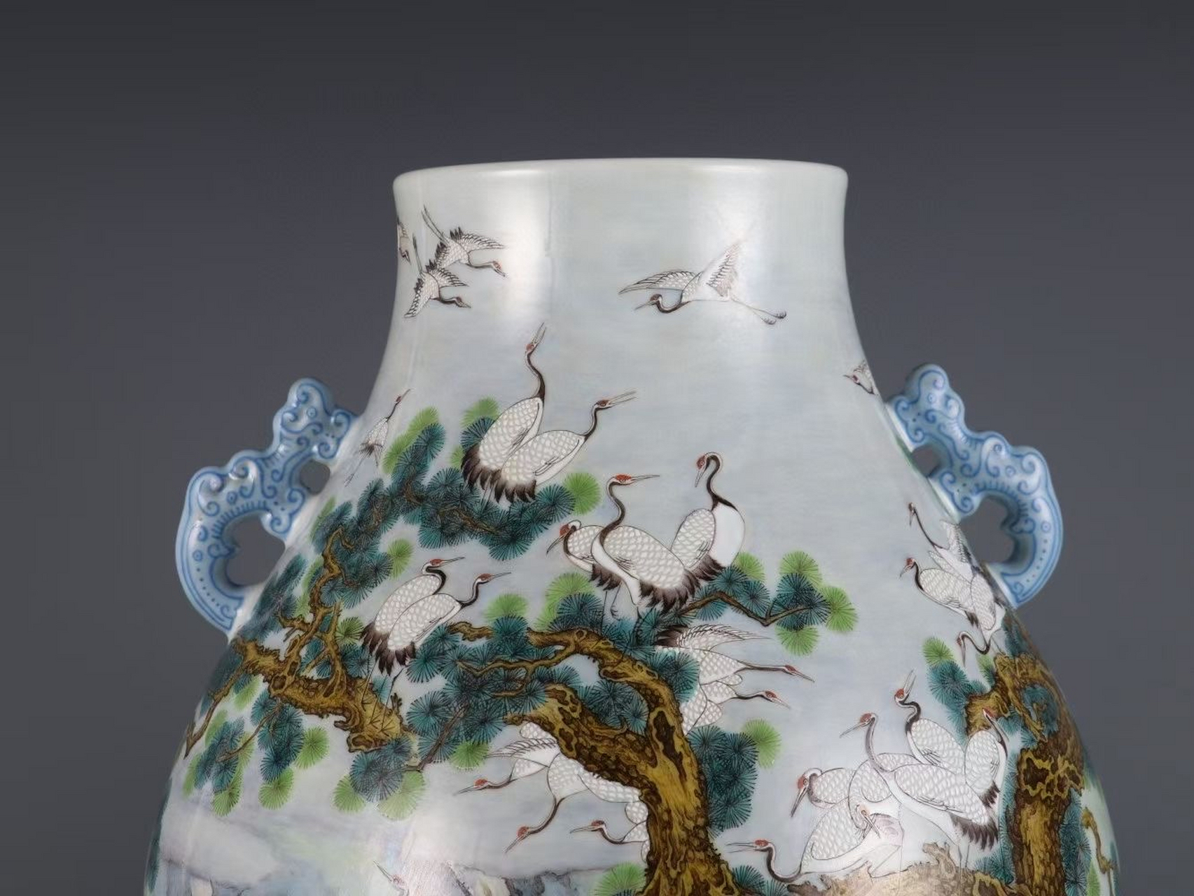 清,粉彩松鹤延年诗文尊