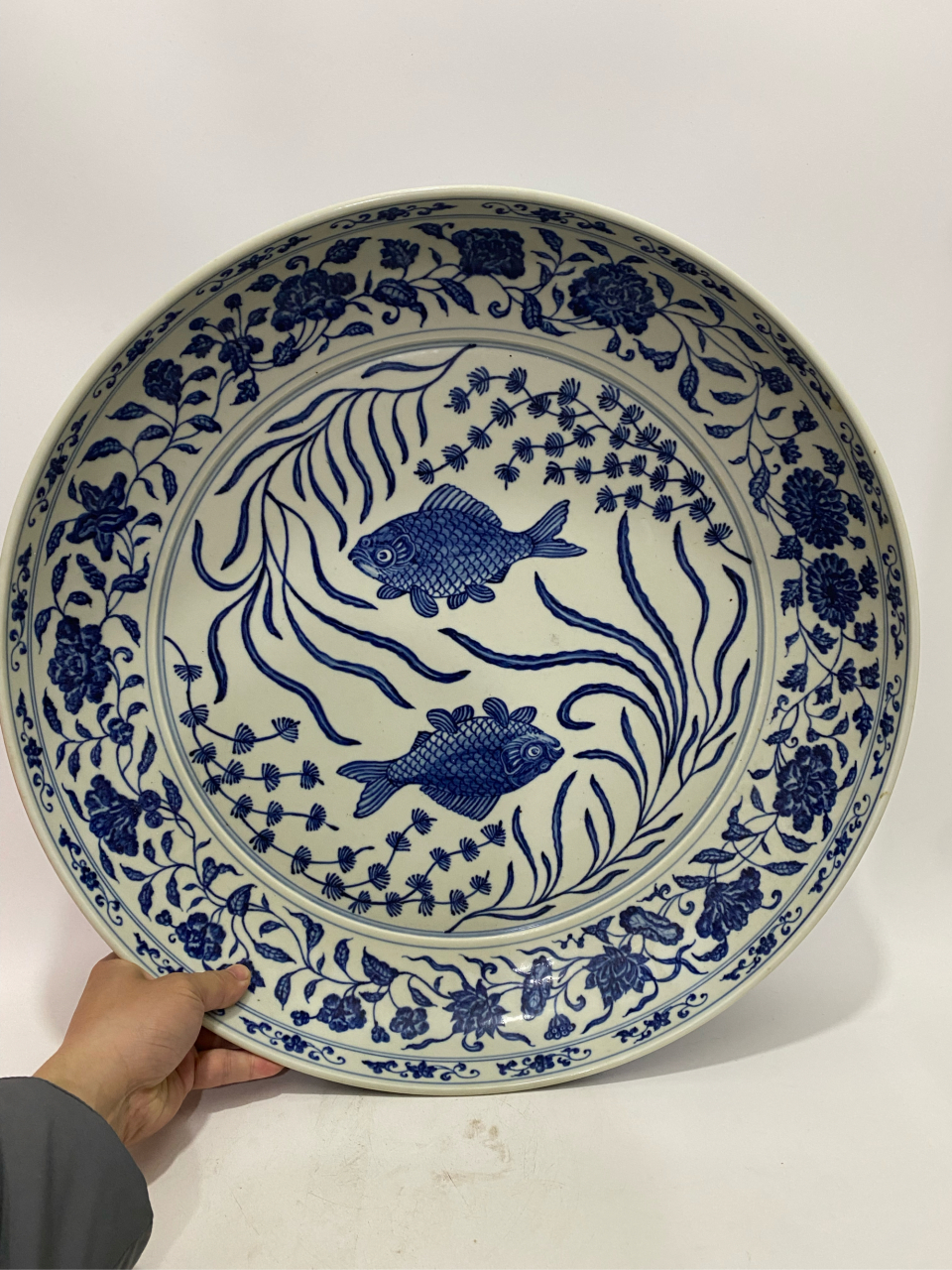 明,青花鱼藻纹盘