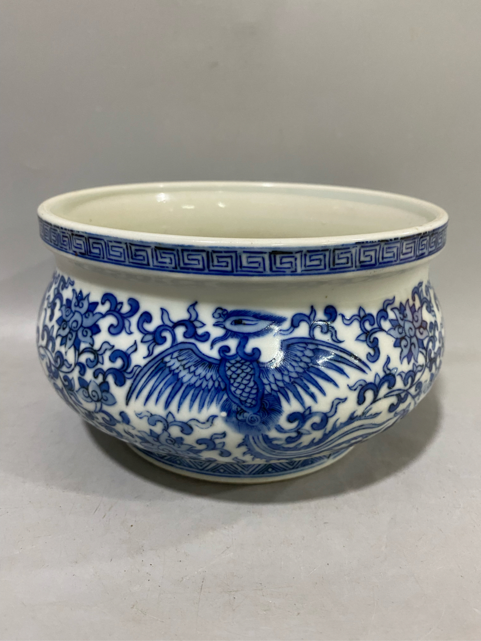 清,青花凤纹花卉洗