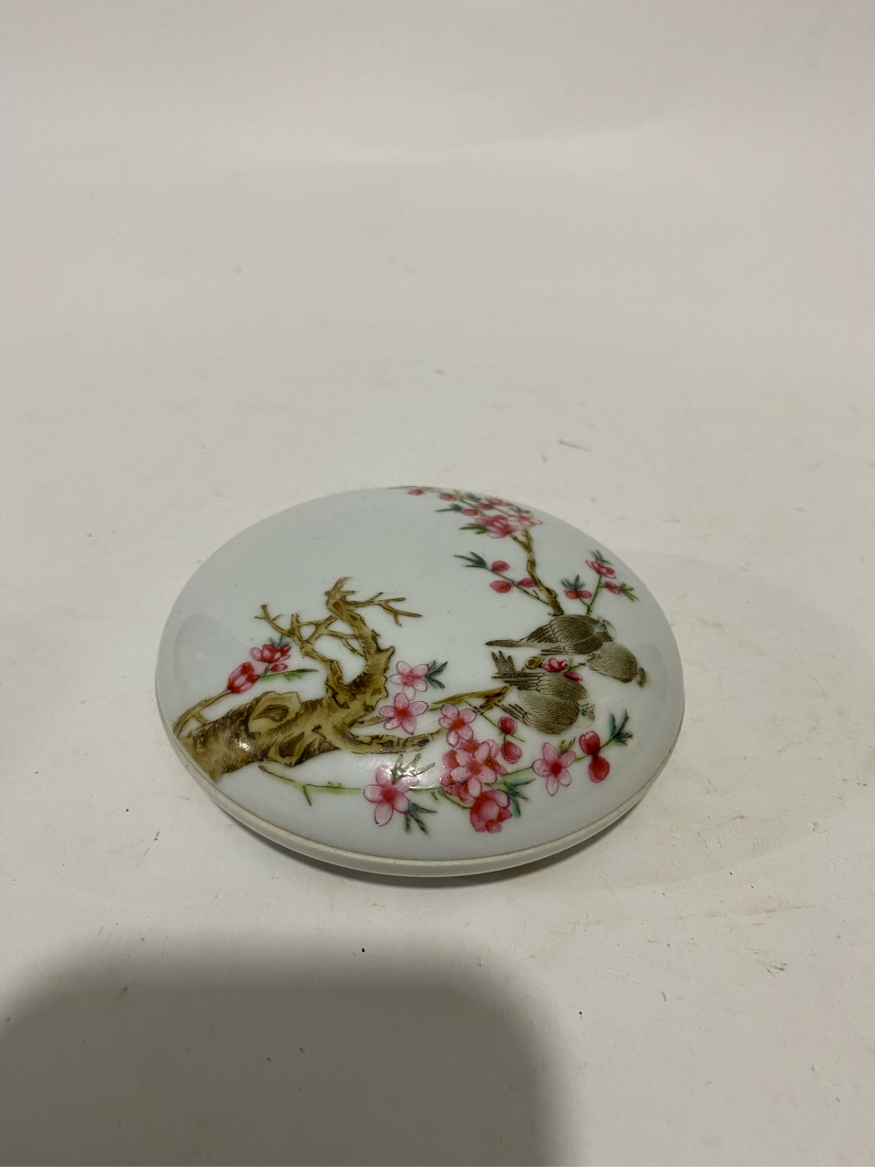 民国,粉彩花鸟印泥盒