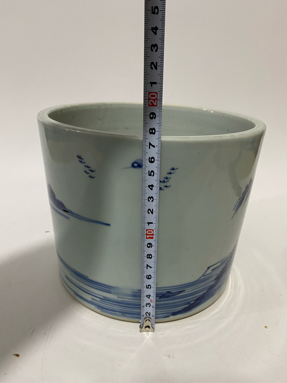 清,青花山水笔筒