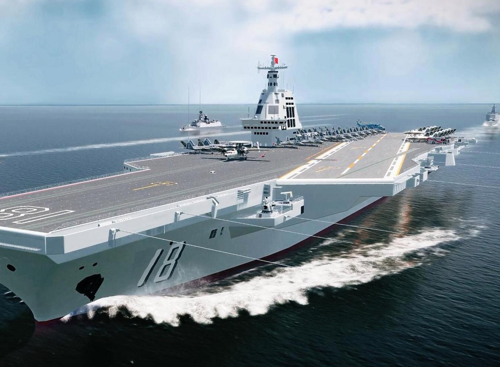 将来的福建舰航母编队,标配2艘055驱逐舰,3艘054b护卫舰,水下2艘095核