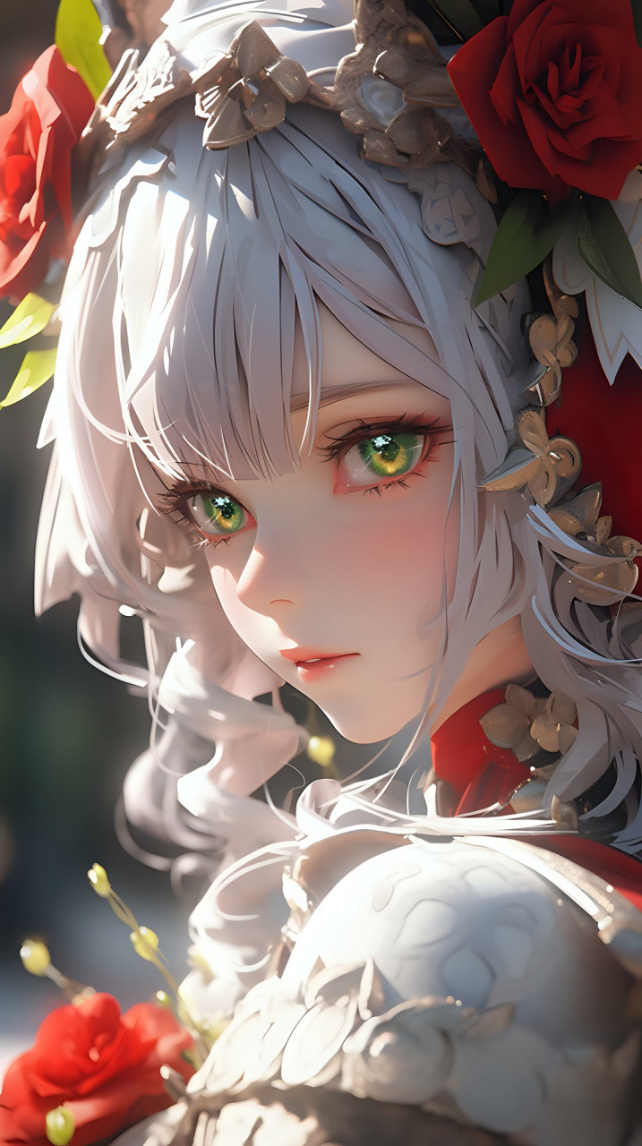 99她戴着的红色玫瑰花环,让她看起来更加优雅和温柔.