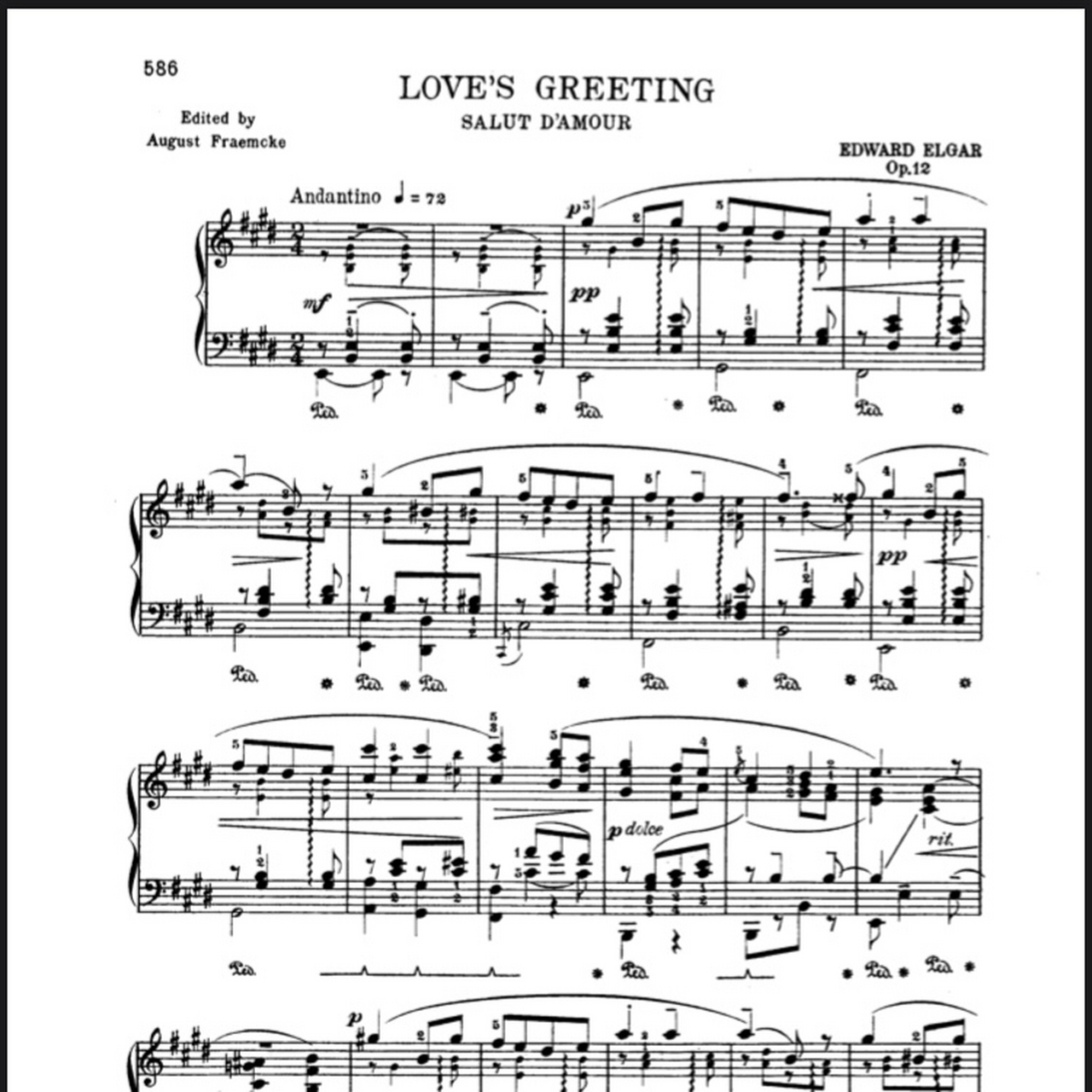 埃尔加《爱的问候(爱的致意)》 elgar|love"s greeting 钢琴谱|共4页