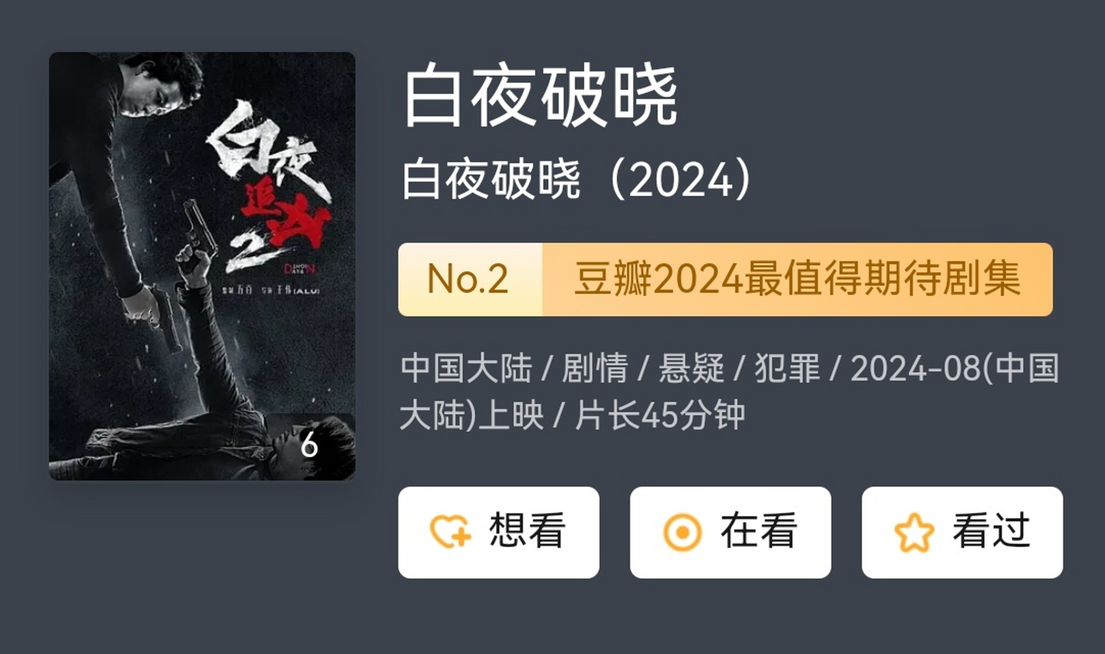 豆瓣上显示白夜破晓8月播出