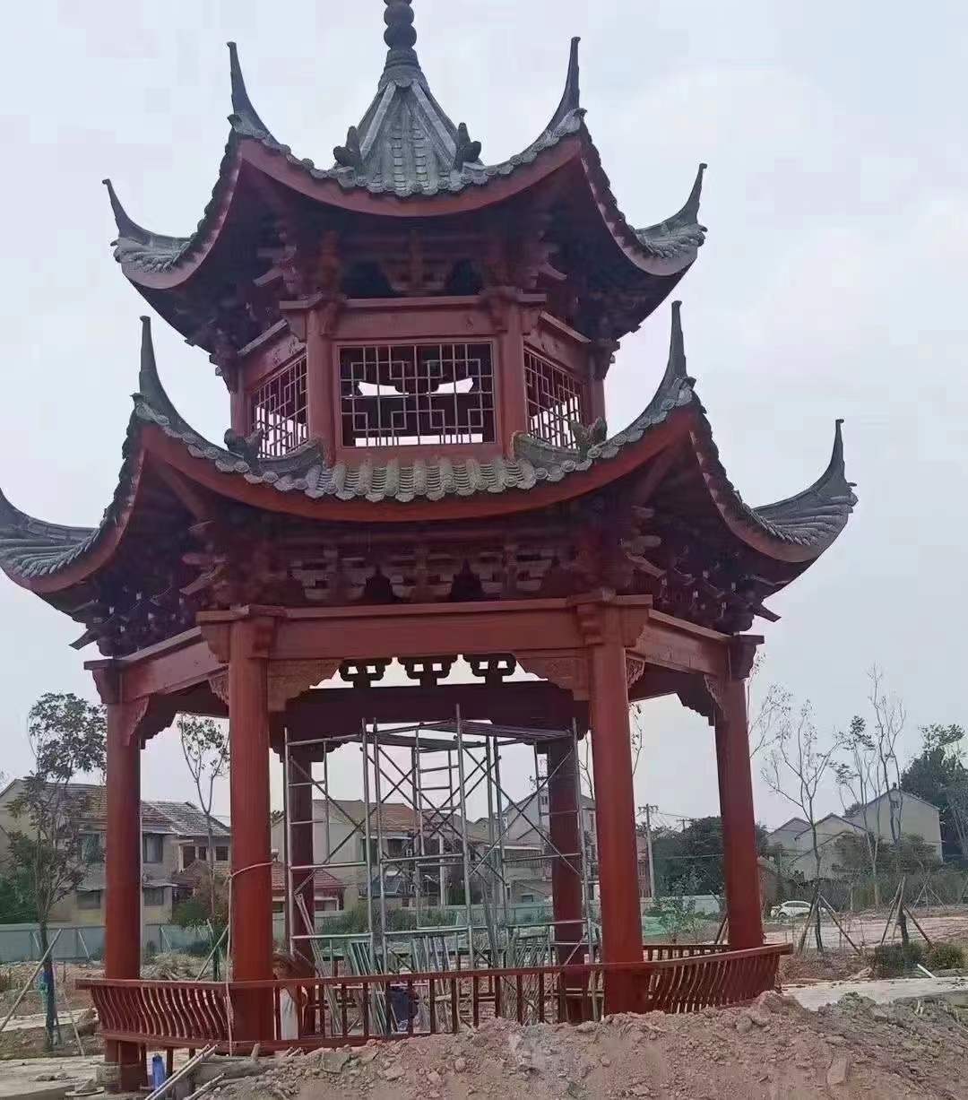 客户发过来双层八角古建亭,安装完成,非常好看!#农村生活